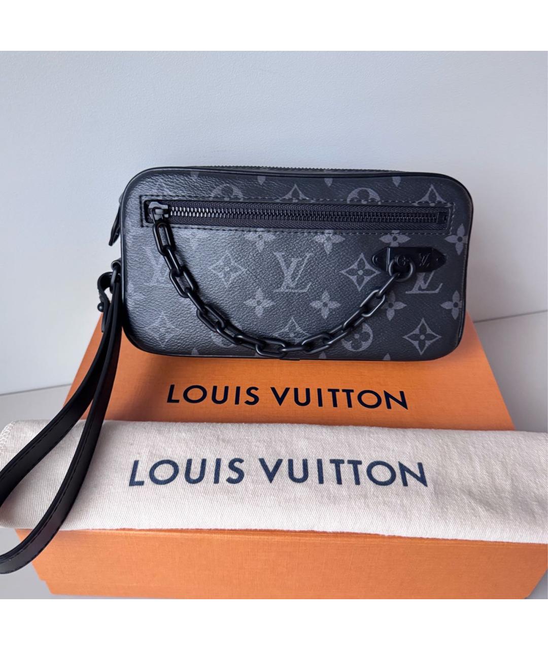LOUIS VUITTON Черная барсетка из канвы, фото 2