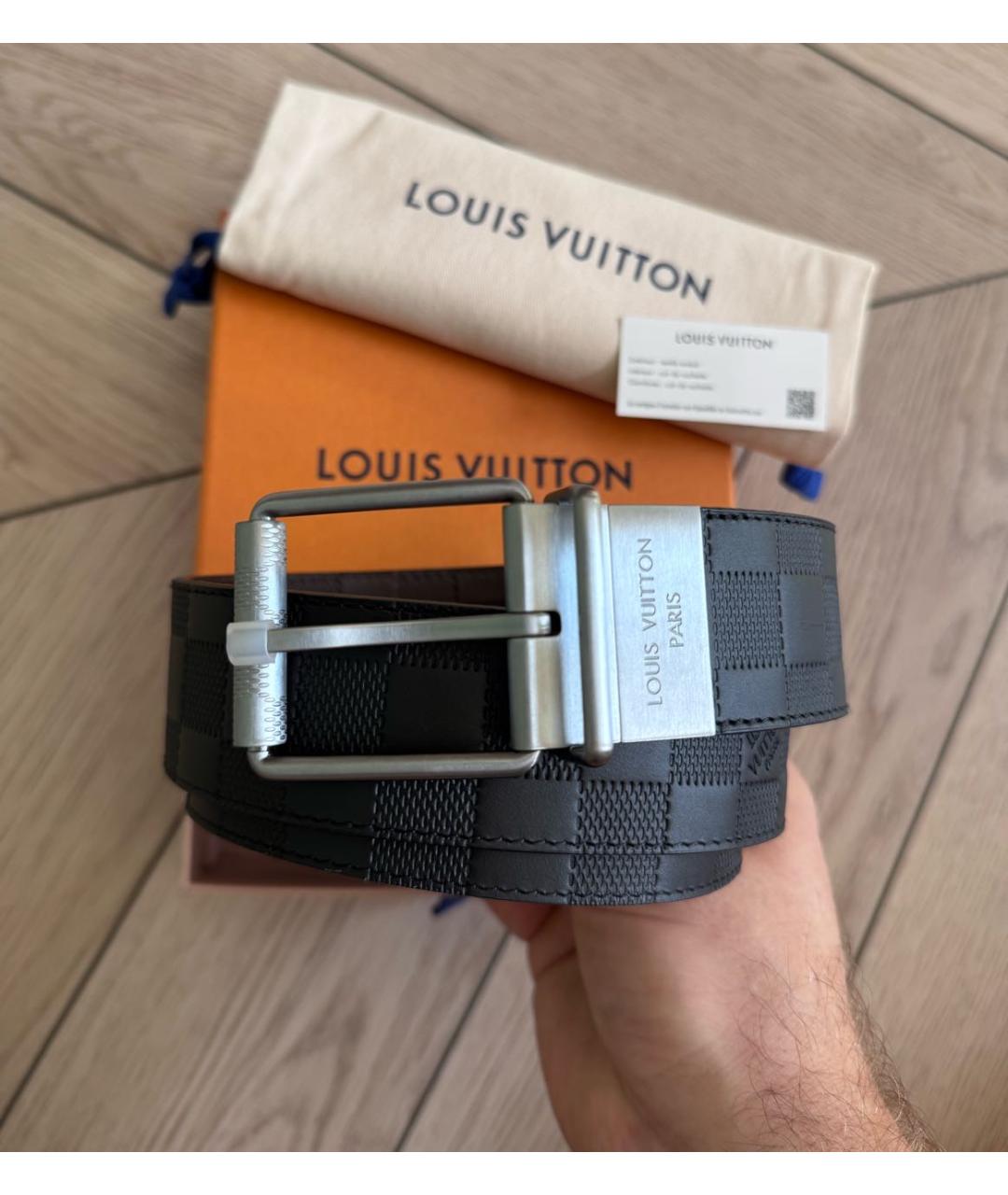 LOUIS VUITTON Черный кожаный ремень, фото 2