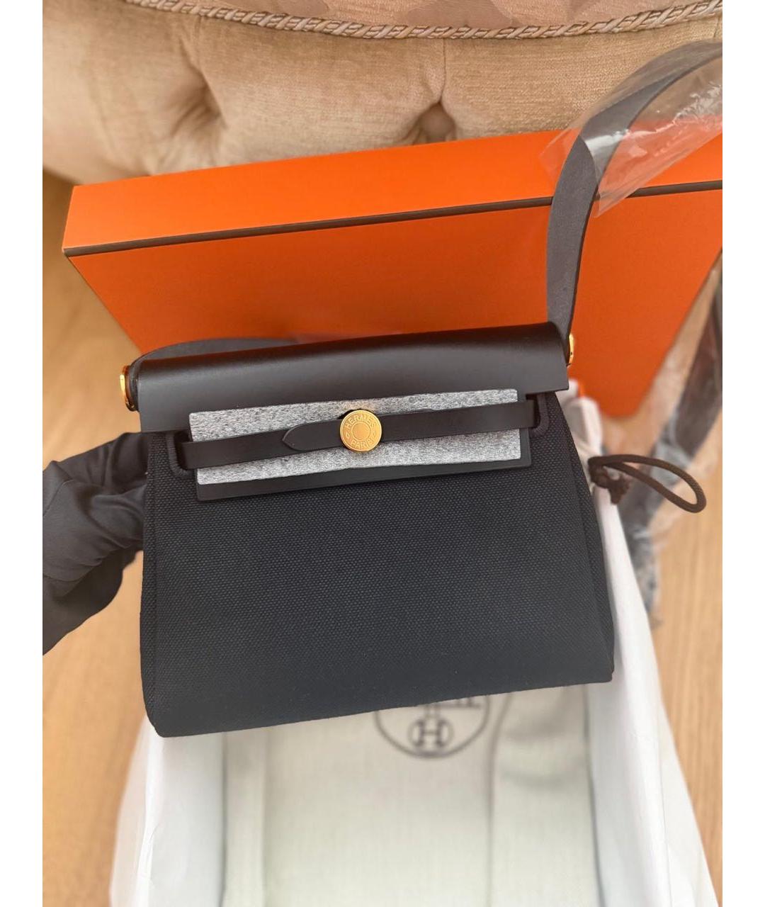 HERMES Черная сумка через плечо из канвы, фото 2