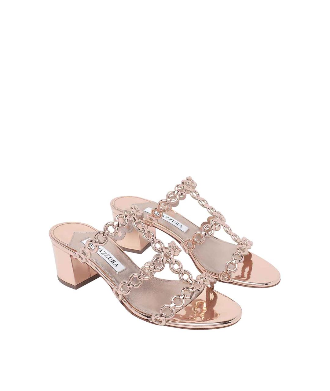 AQUAZZURA Розовые кожаные мюли, фото 2