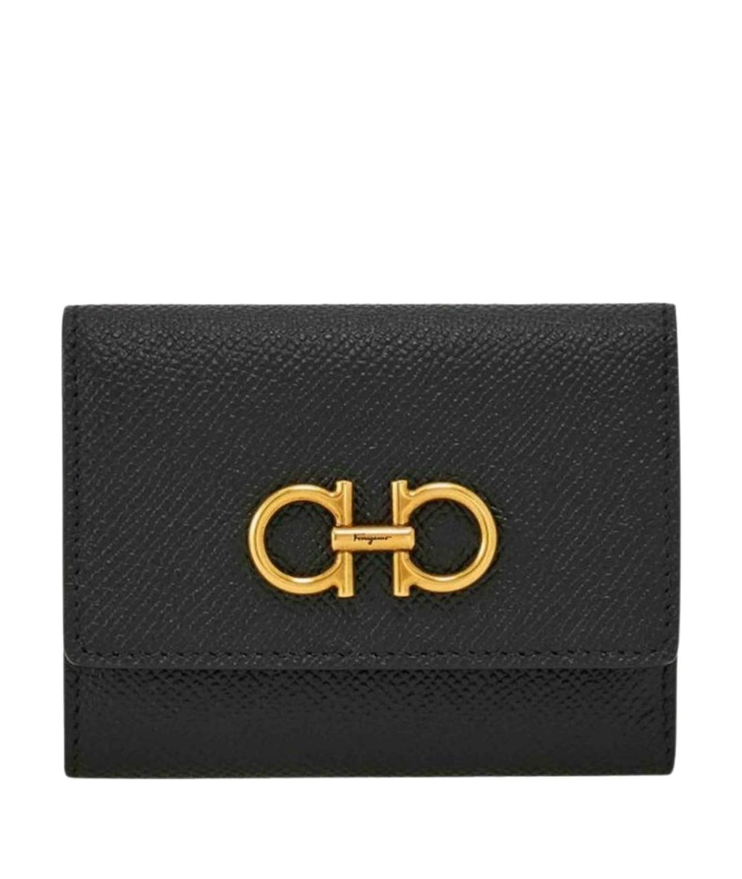 FERRAGAMO Черный кожаный кошелек, фото 1