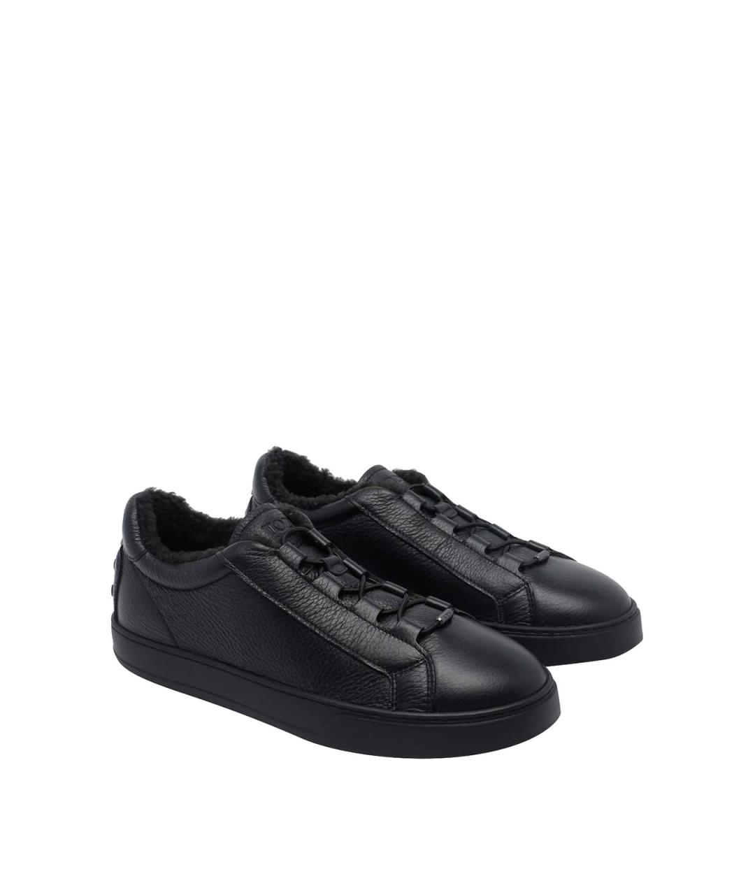 TOD'S Черные кожаные низкие кроссовки / кеды, фото 2