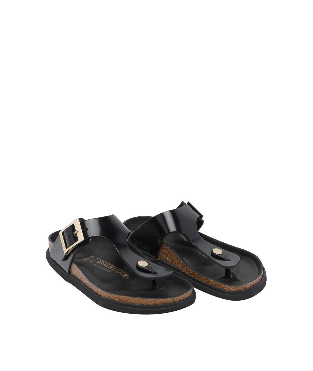 BIRKENSTOCK Черные кожаные шлепанцы, фото 2