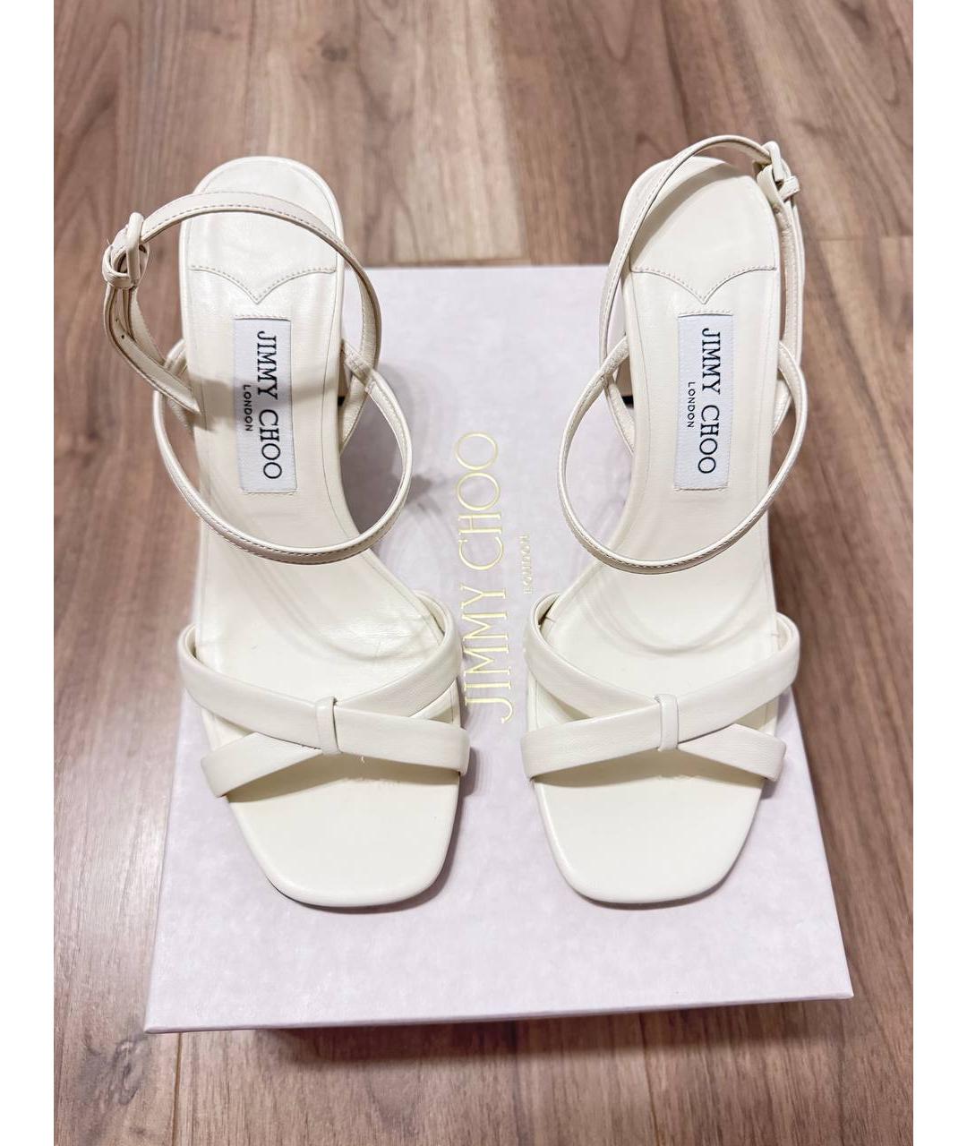 JIMMY CHOO Белые кожаные босоножки, фото 2