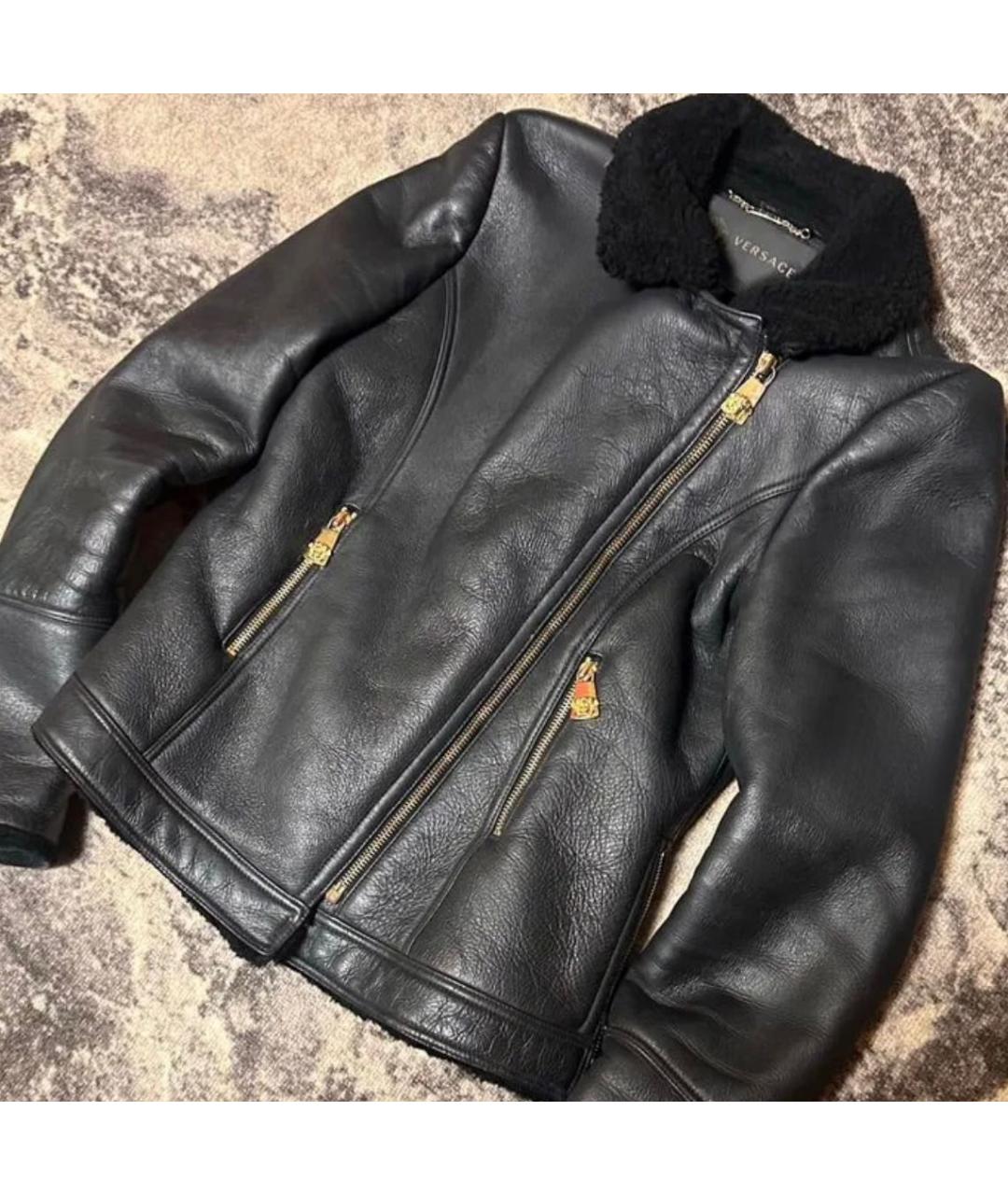 VERSACE Черная кожаная дубленка, фото 6