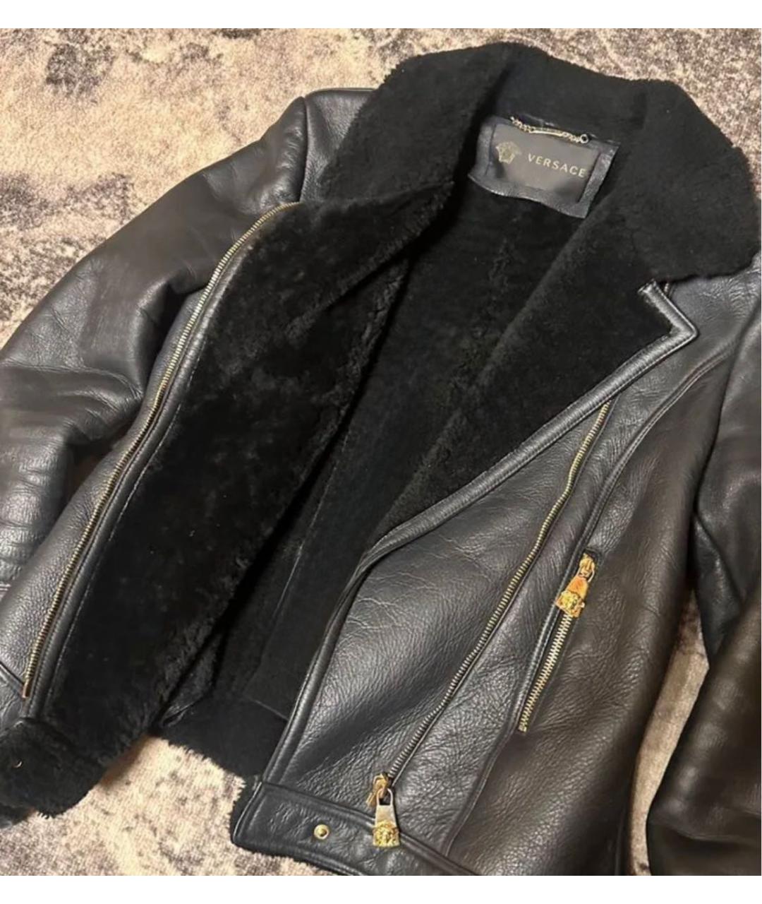 VERSACE Черная кожаная дубленка, фото 4
