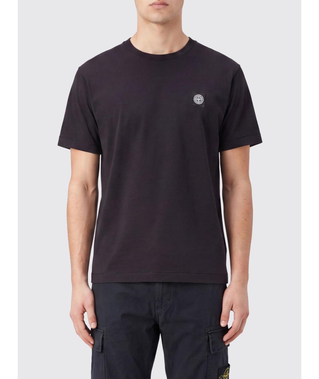 STONE ISLAND Черная хлопковая футболка, фото 5