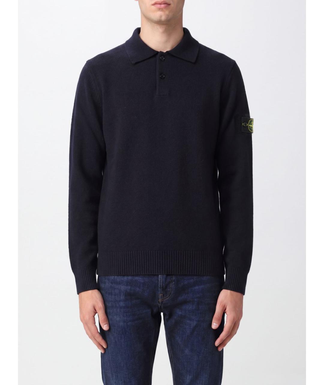STONE ISLAND Синее шерстяное поло с длинным рукавом, фото 2