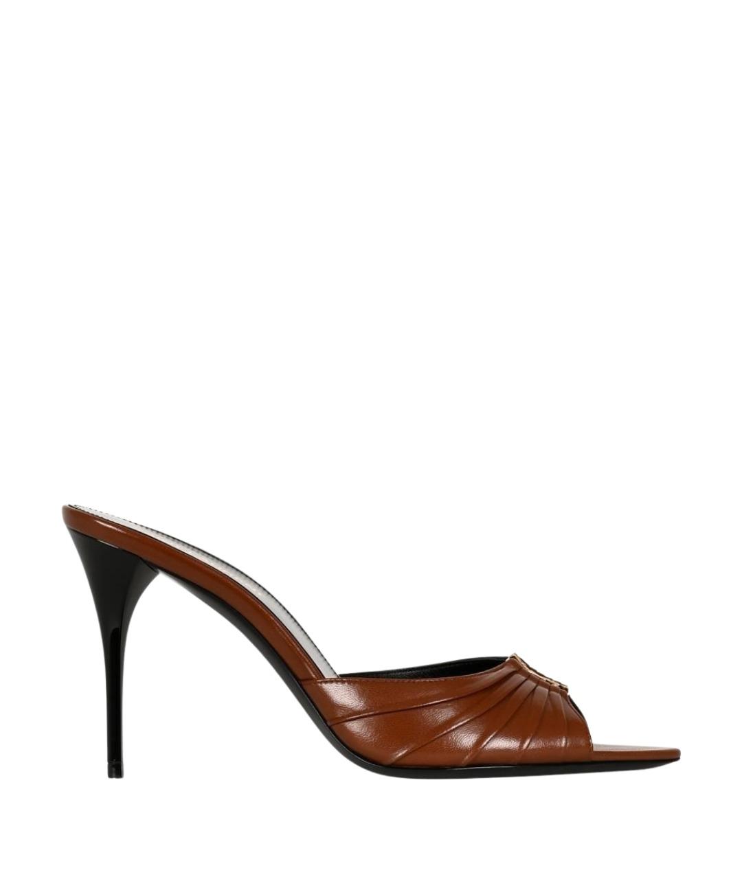 SAINT LAURENT Коричневые кожаные мюли, фото 1