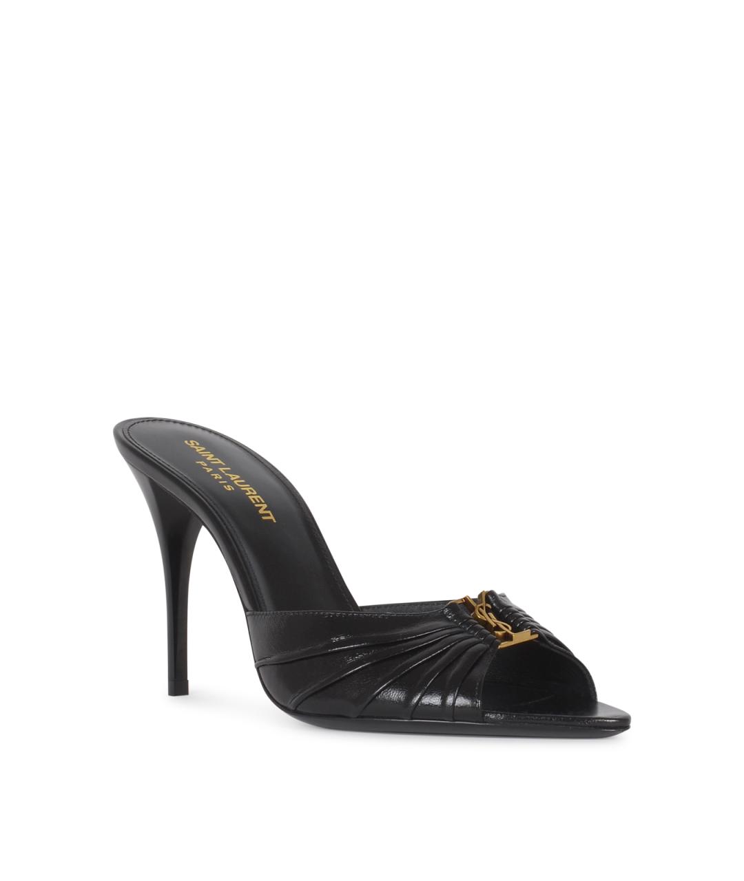 SAINT LAURENT Черные кожаные мюли, фото 2