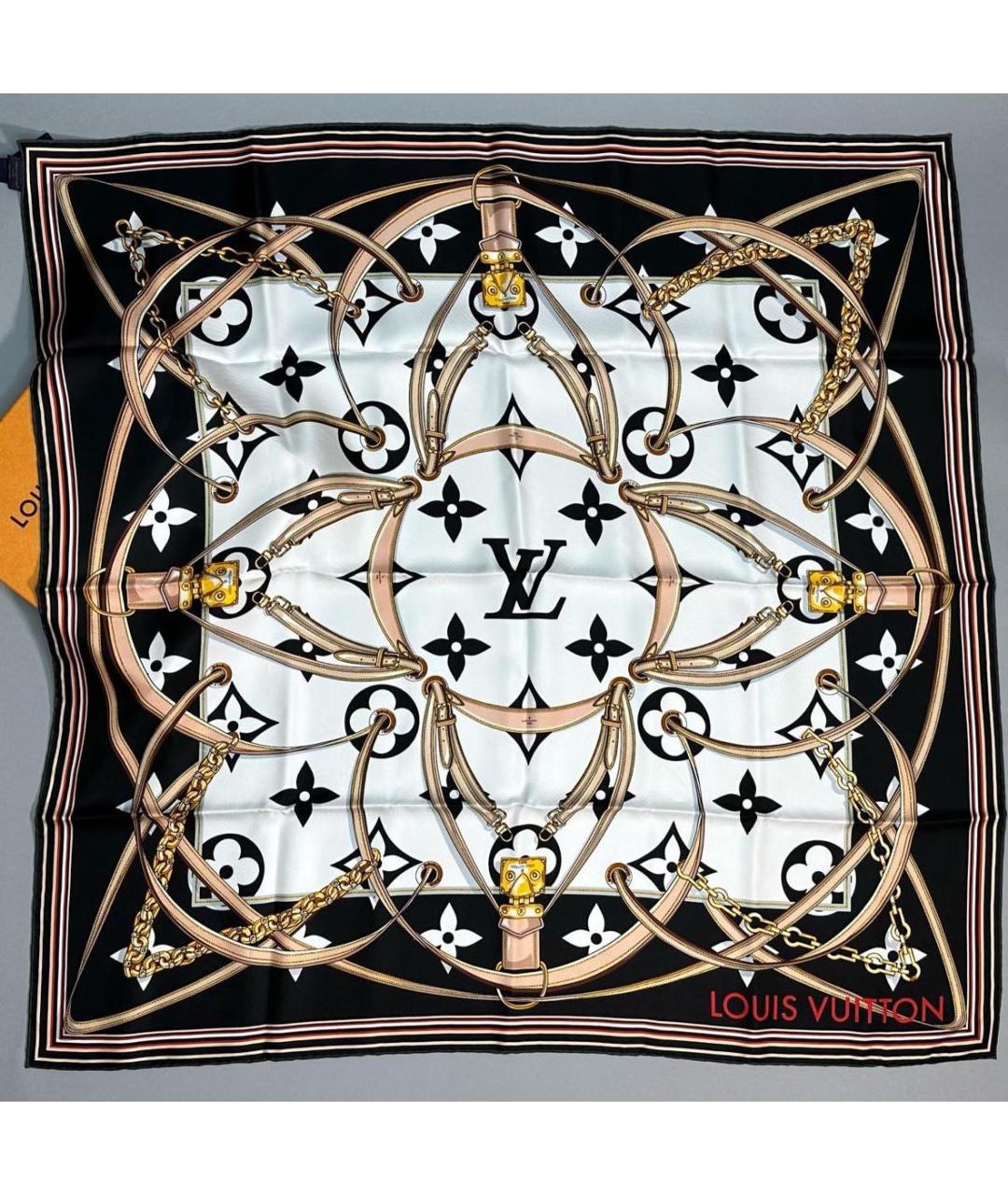 LOUIS VUITTON Черный шелковый платок, фото 2