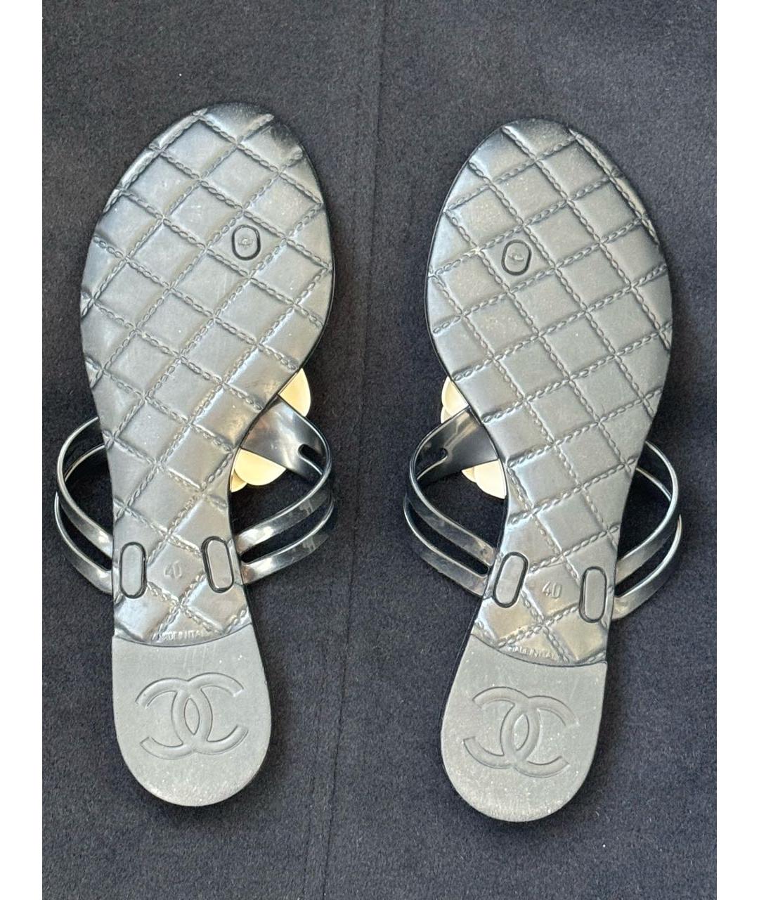 CHANEL Черные резиновые шлепанцы, фото 6