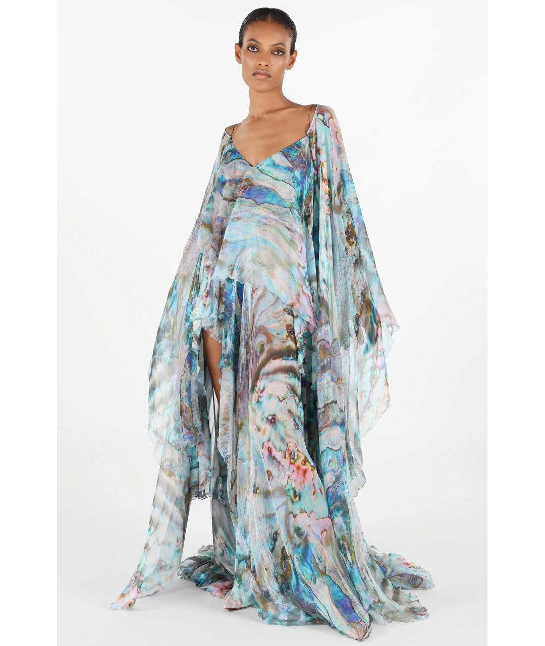 ROBERTO CAVALLI Голубое шелковое коктейльное платье, фото 3