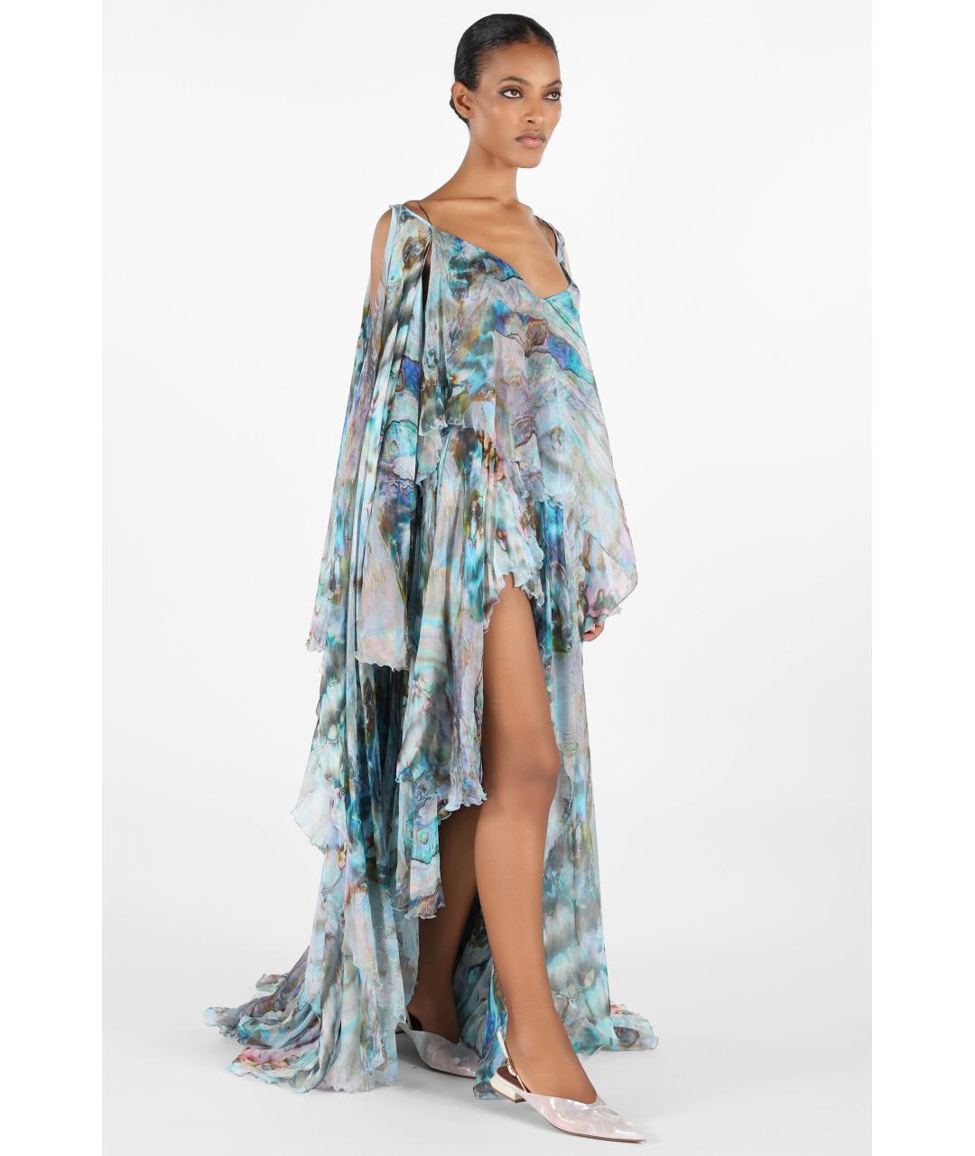 ROBERTO CAVALLI Голубое шелковое коктейльное платье, фото 2