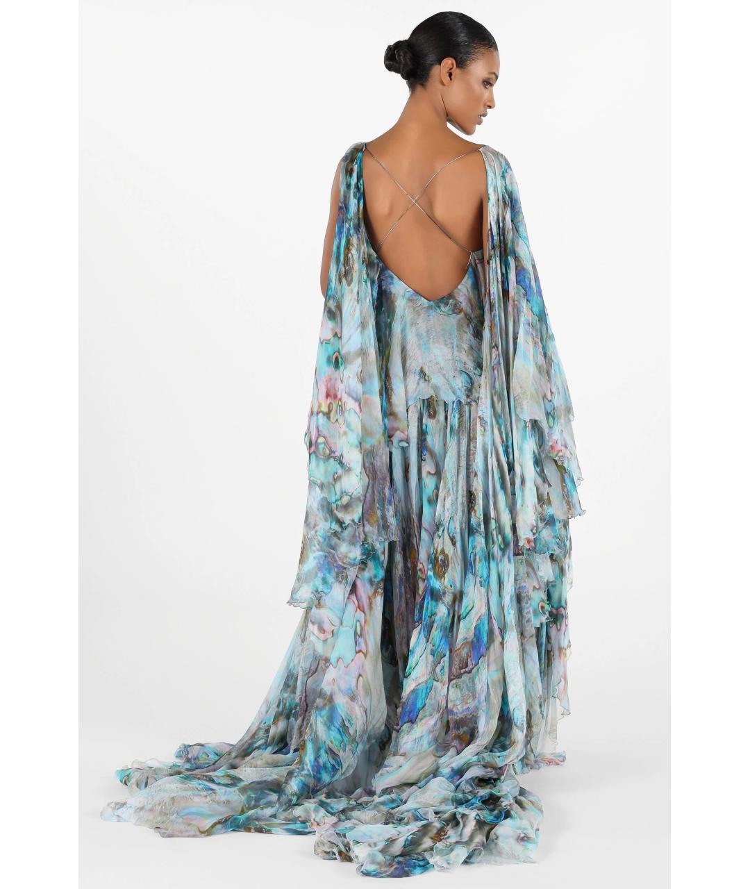 ROBERTO CAVALLI Голубое шелковое коктейльное платье, фото 4