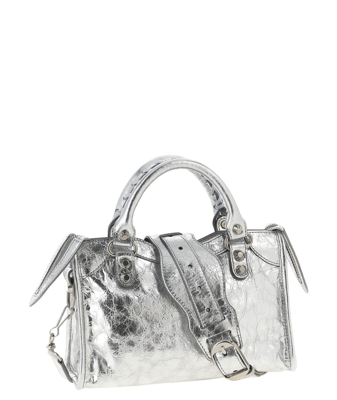 BALENCIAGA Серебряная кожаная сумка тоут, фото 2