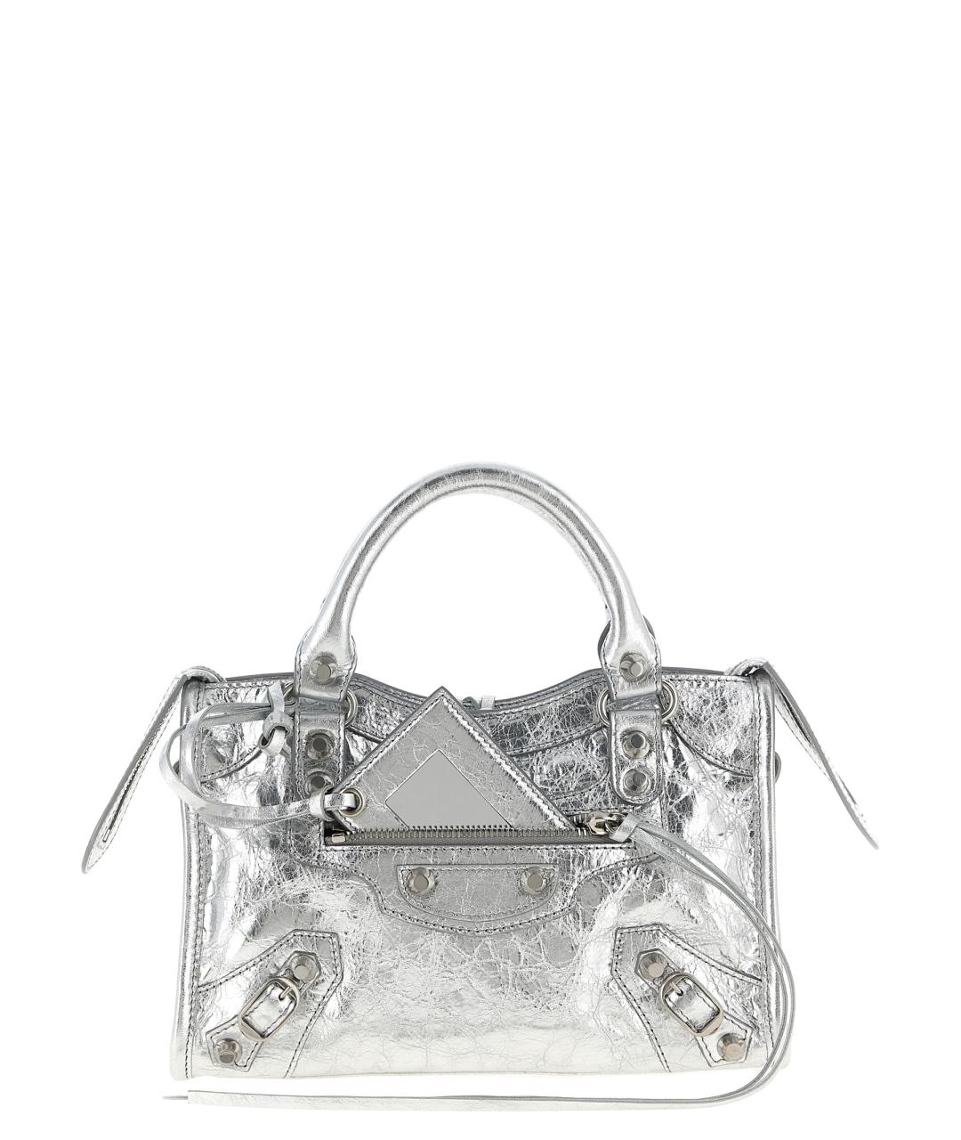 BALENCIAGA Серебряная кожаная сумка тоут, фото 1