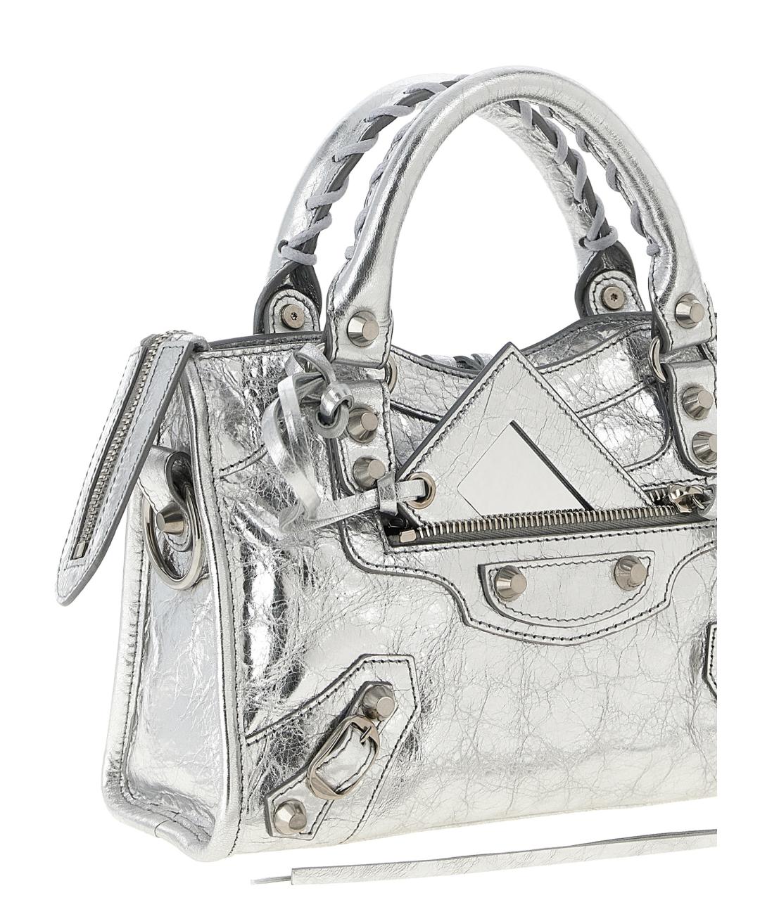 BALENCIAGA Серебряная кожаная сумка тоут, фото 3