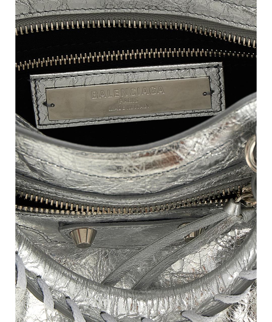 BALENCIAGA Серебряная кожаная сумка тоут, фото 4