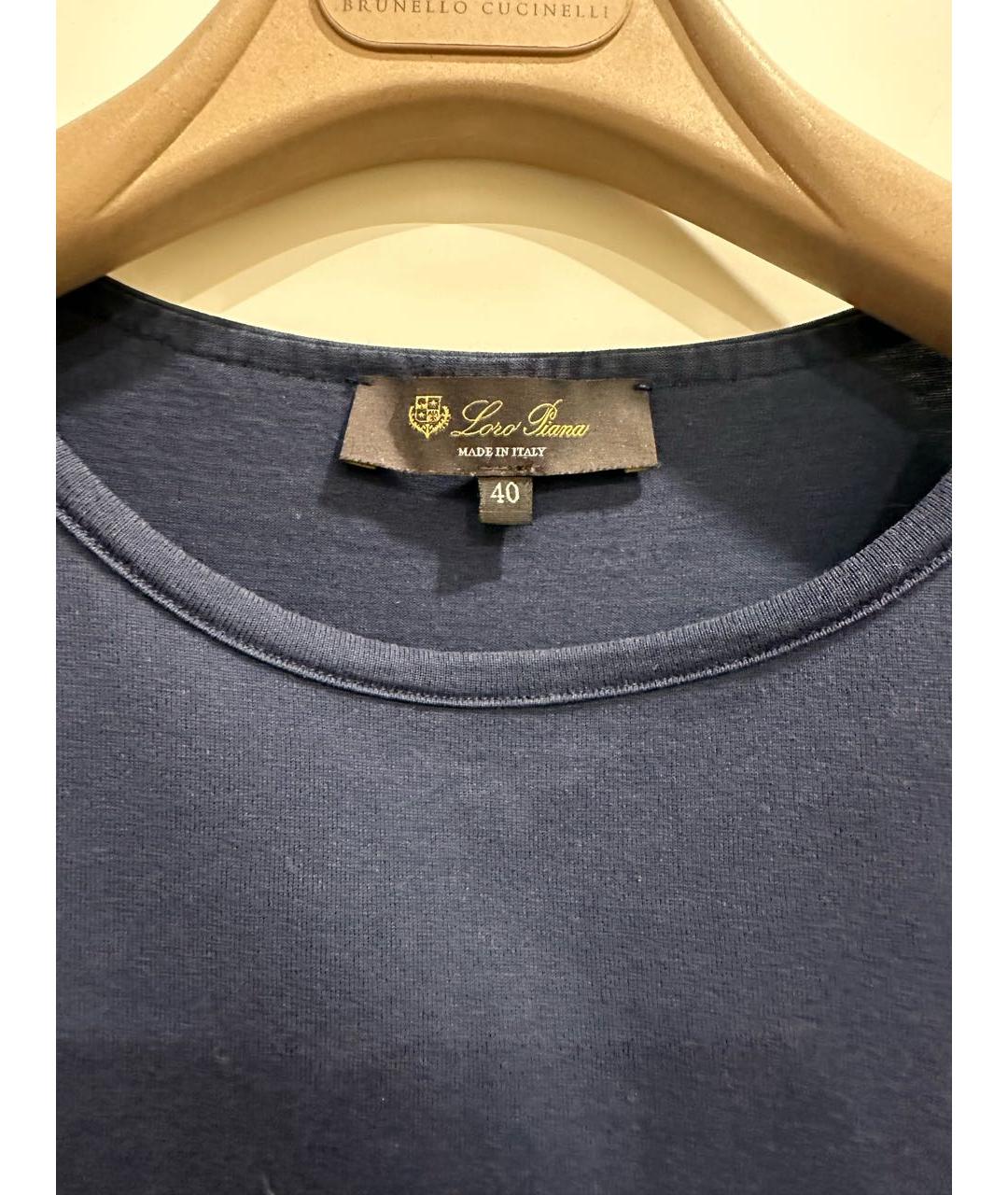 LORO PIANA Темно-синяя хлопковая футболка, фото 2