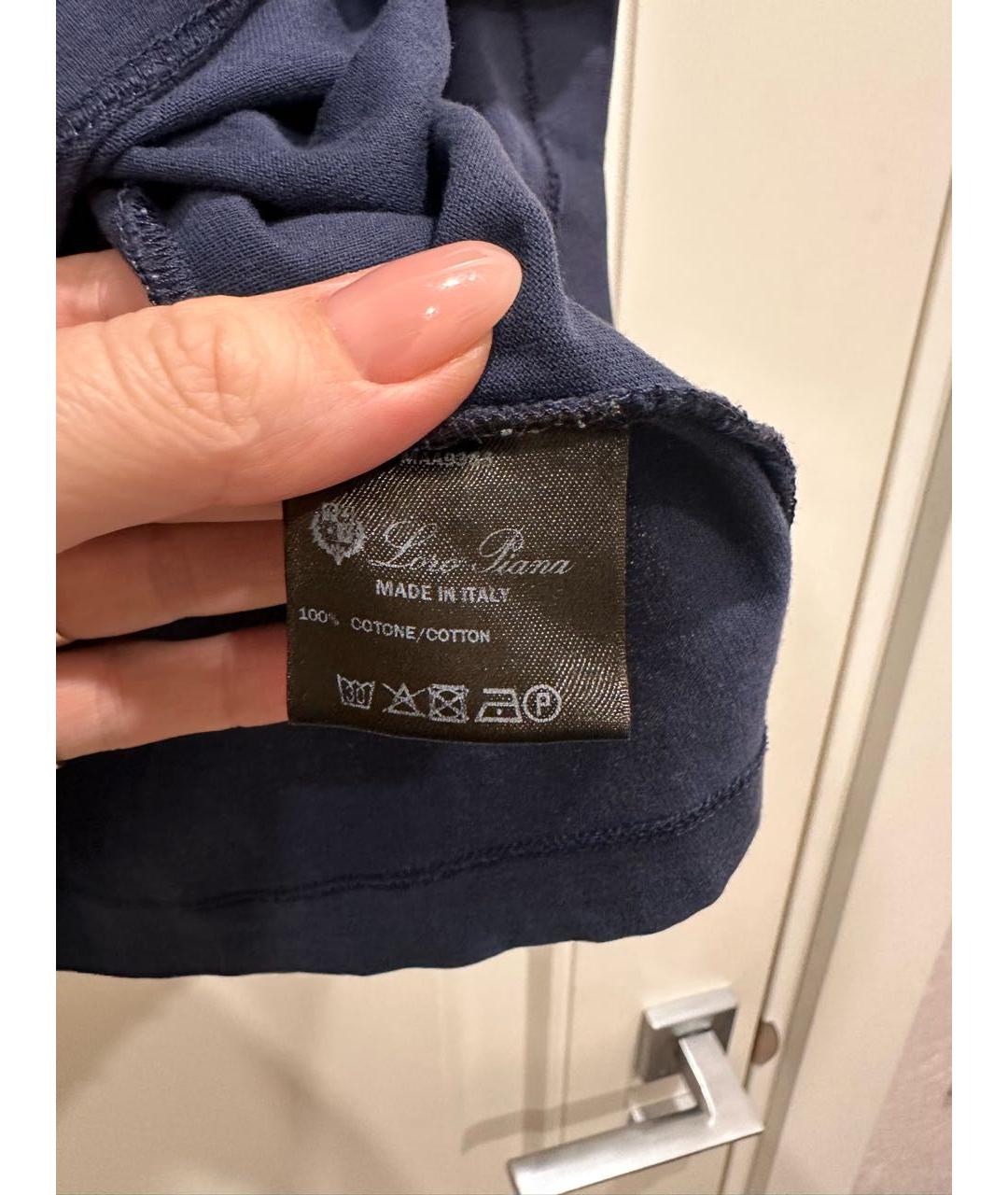 LORO PIANA Темно-синяя хлопковая футболка, фото 3