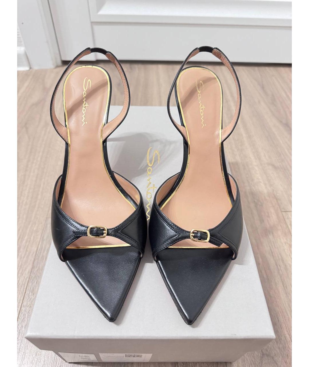 SANTONI Черные кожаные босоножки, фото 3