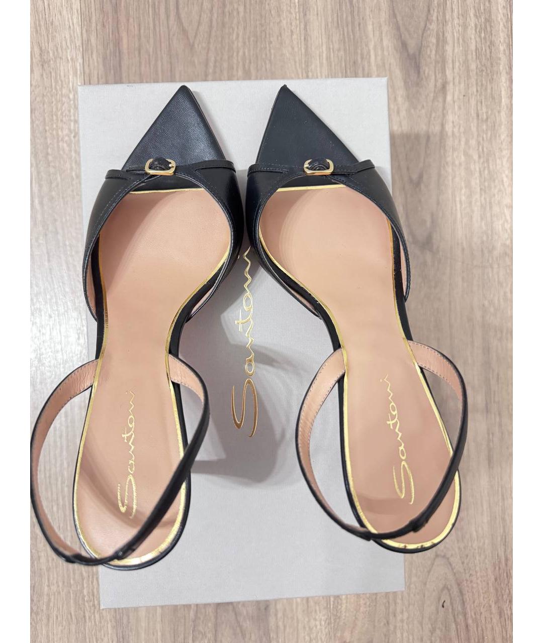 SANTONI Черные кожаные босоножки, фото 4