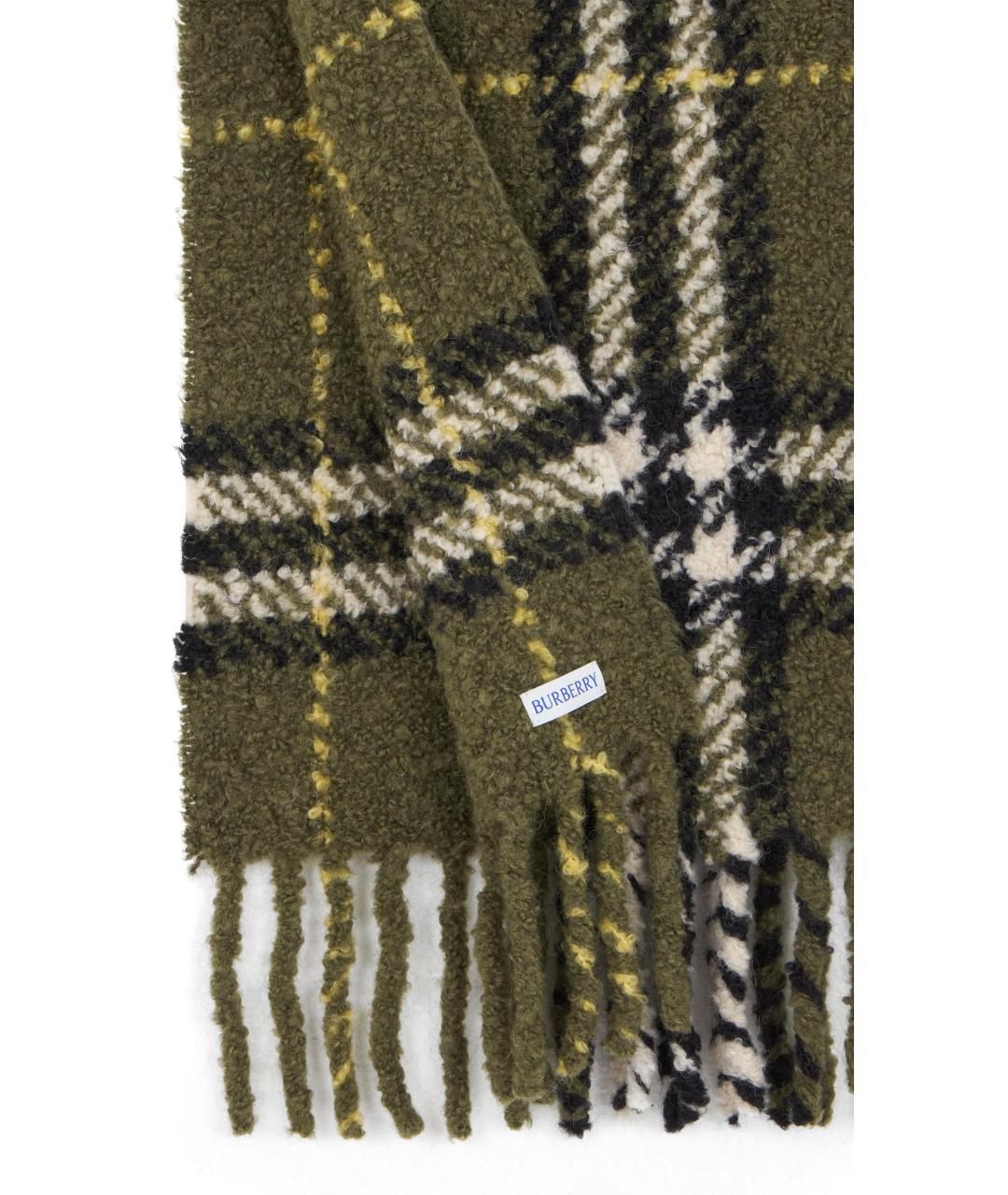 BURBERRY Зеленый шерстяной шарф, фото 3