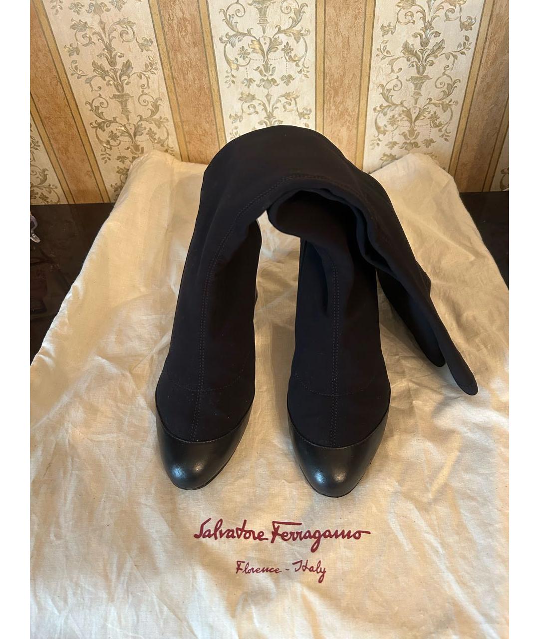 FERRAGAMO Черные текстильные ботфорты, фото 2