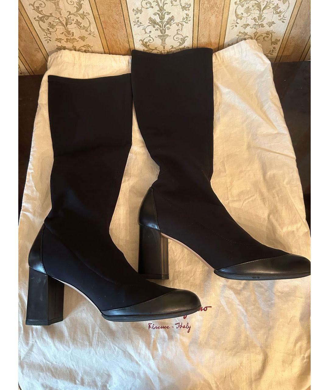 FERRAGAMO Черные текстильные ботфорты, фото 3
