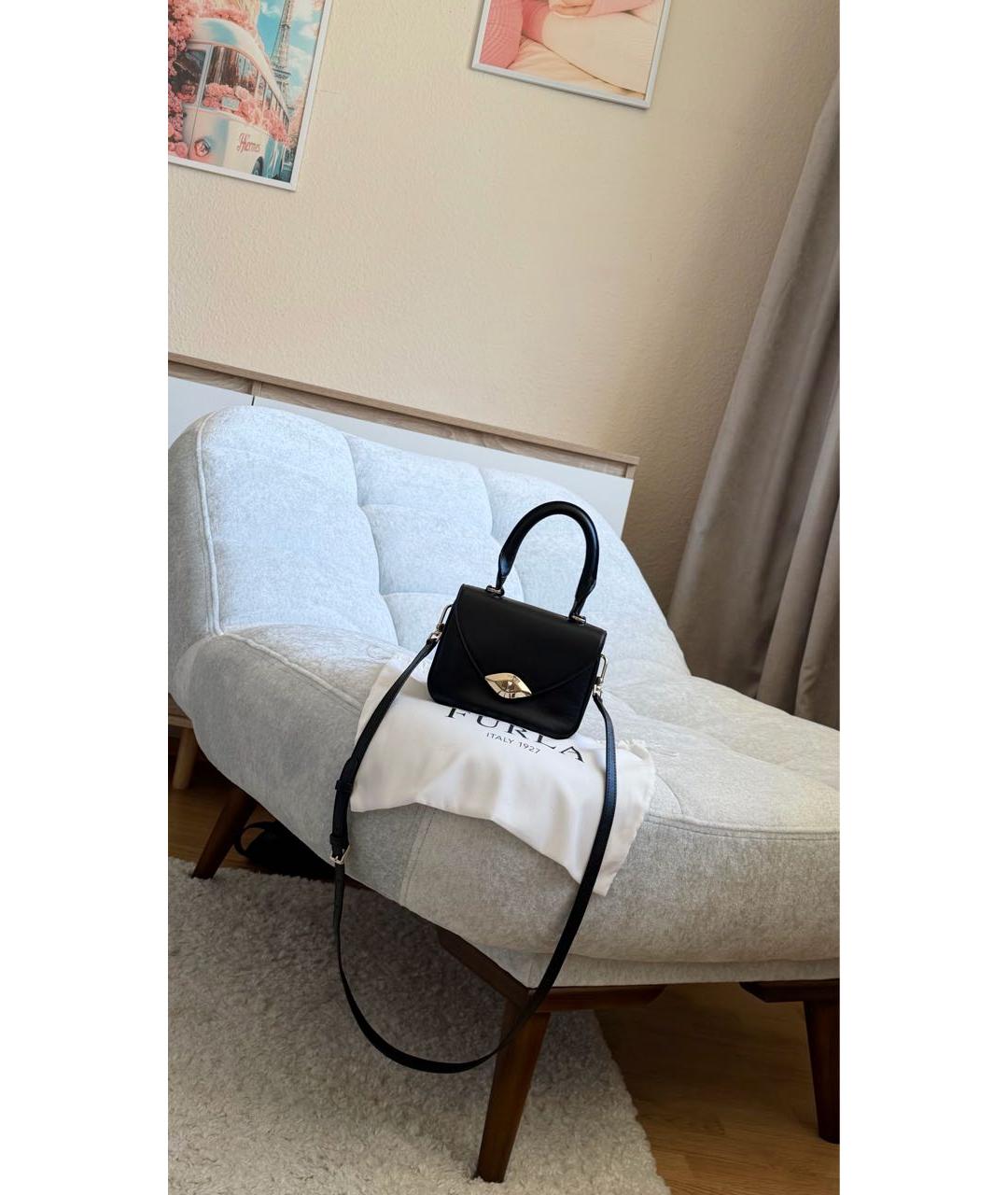 FURLA Черная кожаная сумка с короткими ручками, фото 6
