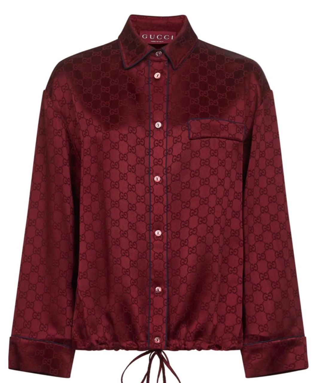 GUCCI Бордовая шелковая рубашка, фото 9