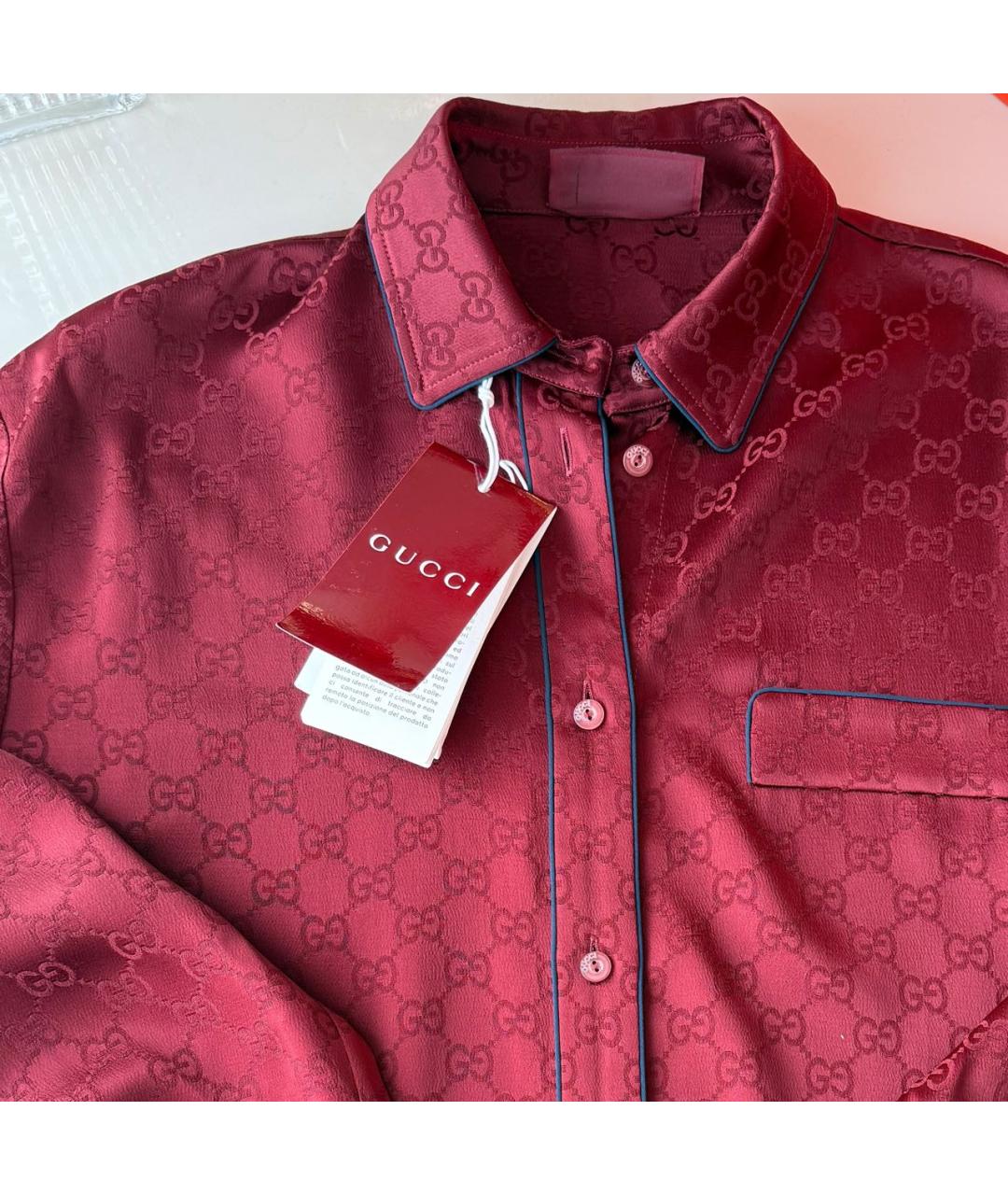 GUCCI Бордовая шелковая рубашка, фото 3