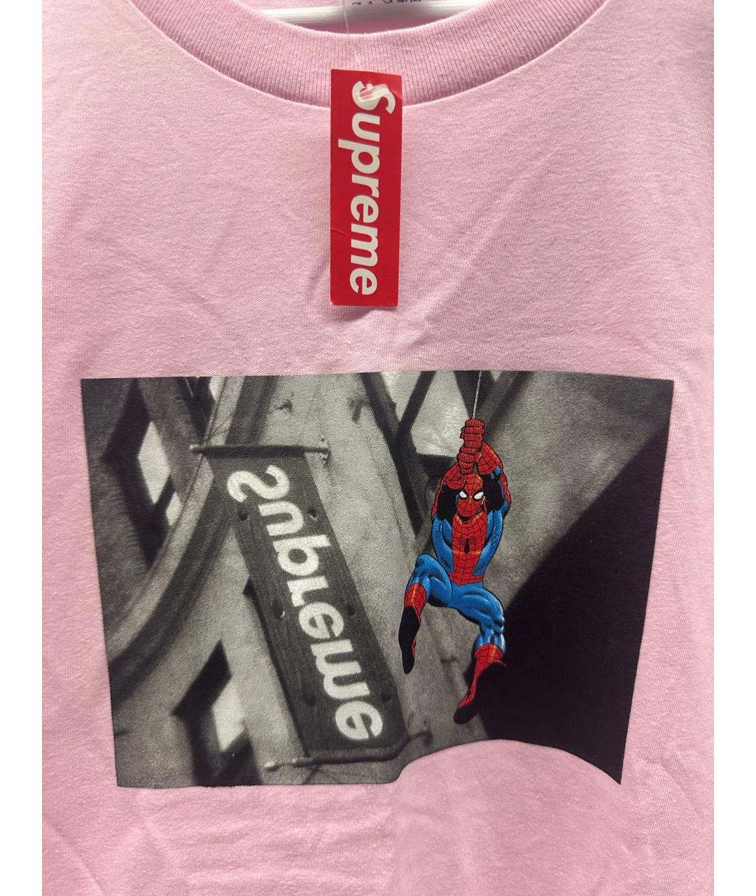 SUPREME Розовая хлопковая футболка, фото 4