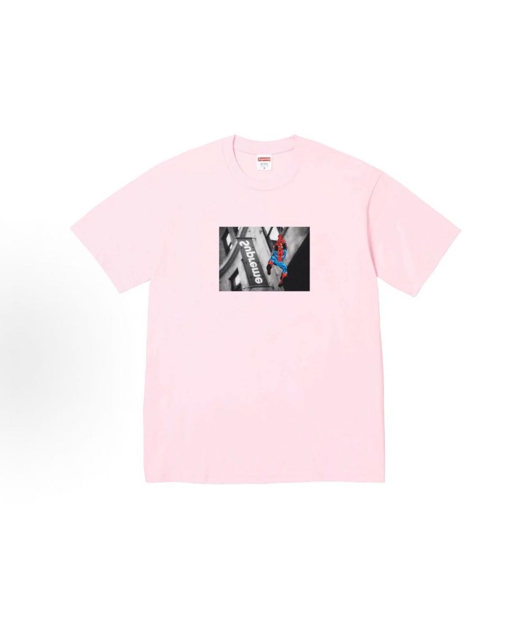SUPREME Розовая хлопковая футболка, фото 8