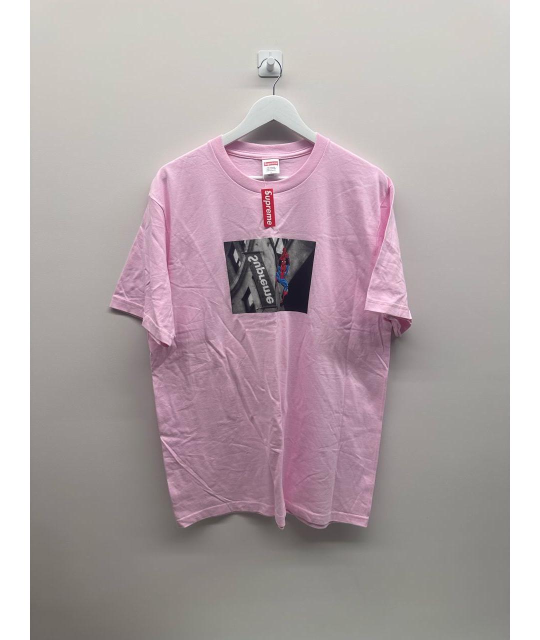 SUPREME Розовая хлопковая футболка, фото 2