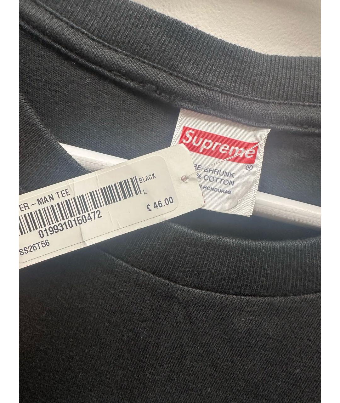 SUPREME Черная хлопковая футболка, фото 5