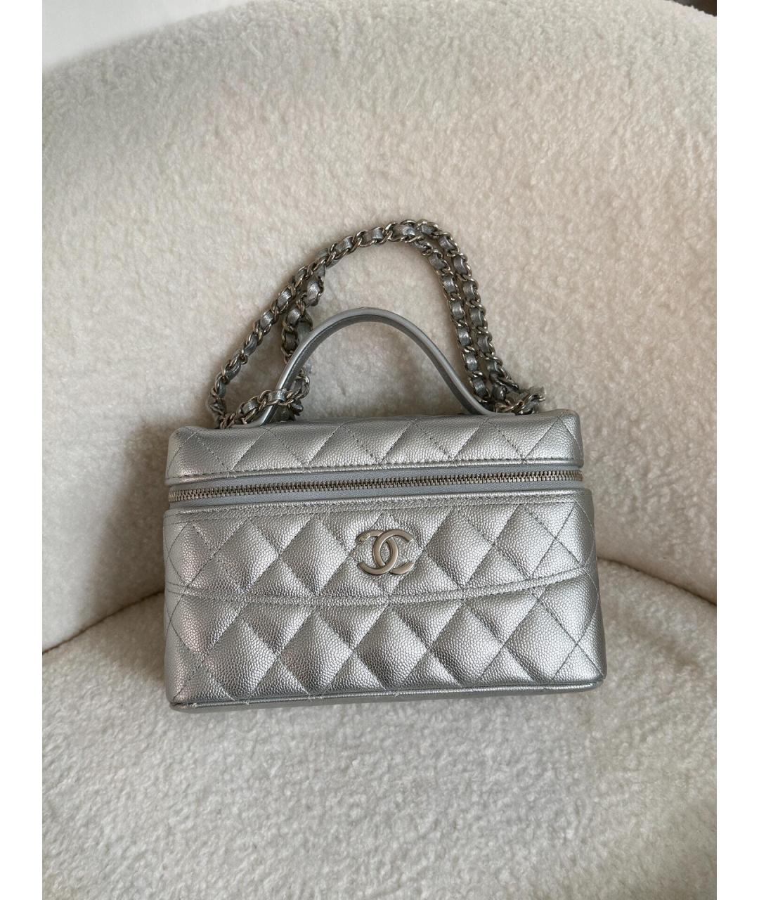 CHANEL Серебряная кожаная сумка тоут, фото 5