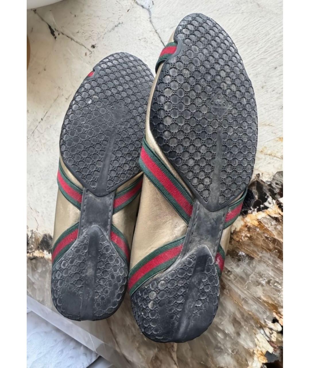 GUCCI Золотые кожаные кеды, фото 3