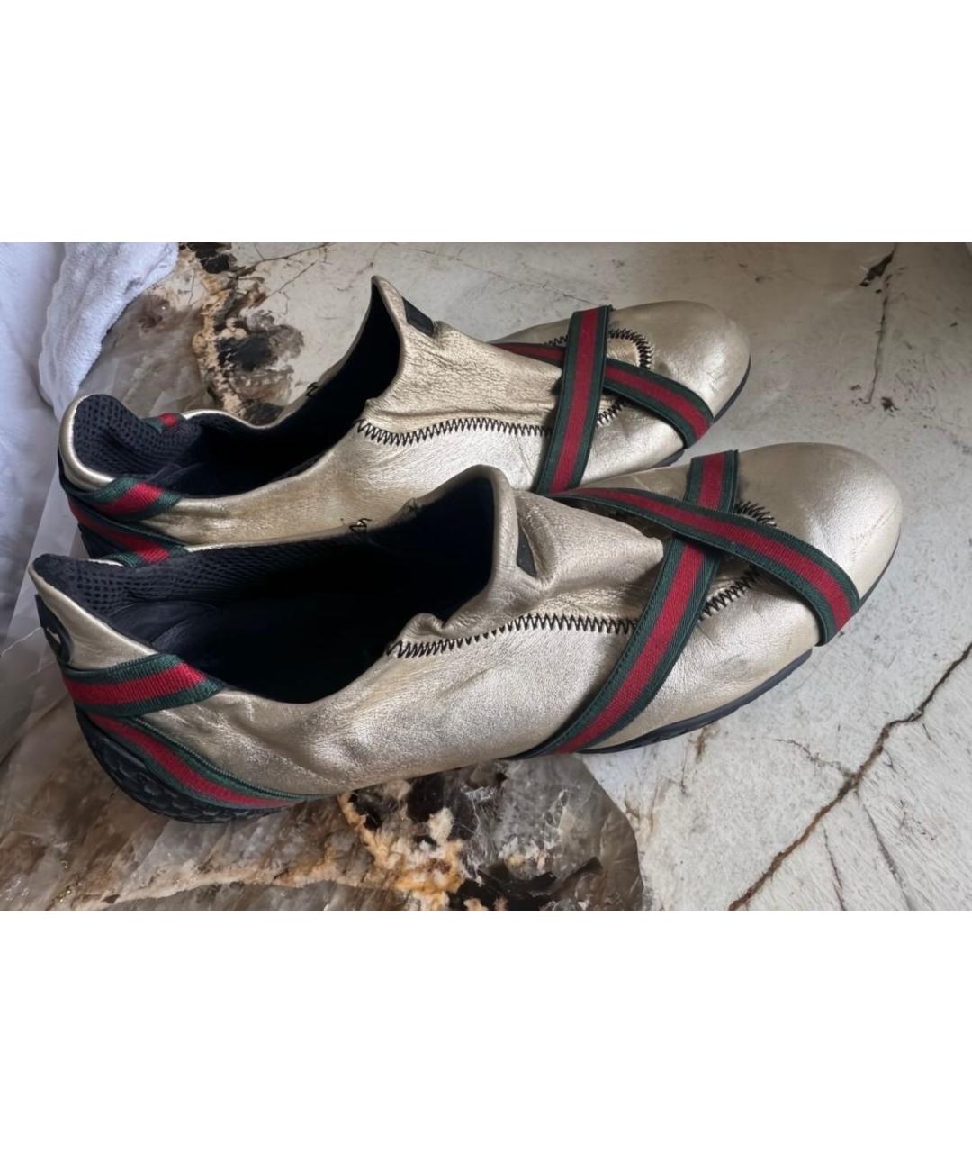 GUCCI Золотые кожаные кеды, фото 7