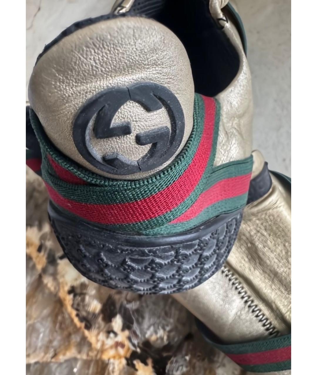 GUCCI Золотые кожаные кеды, фото 5