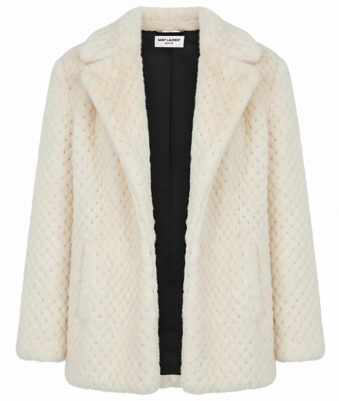 SAINT LAURENT Бежевая меховая шуба, фото 1