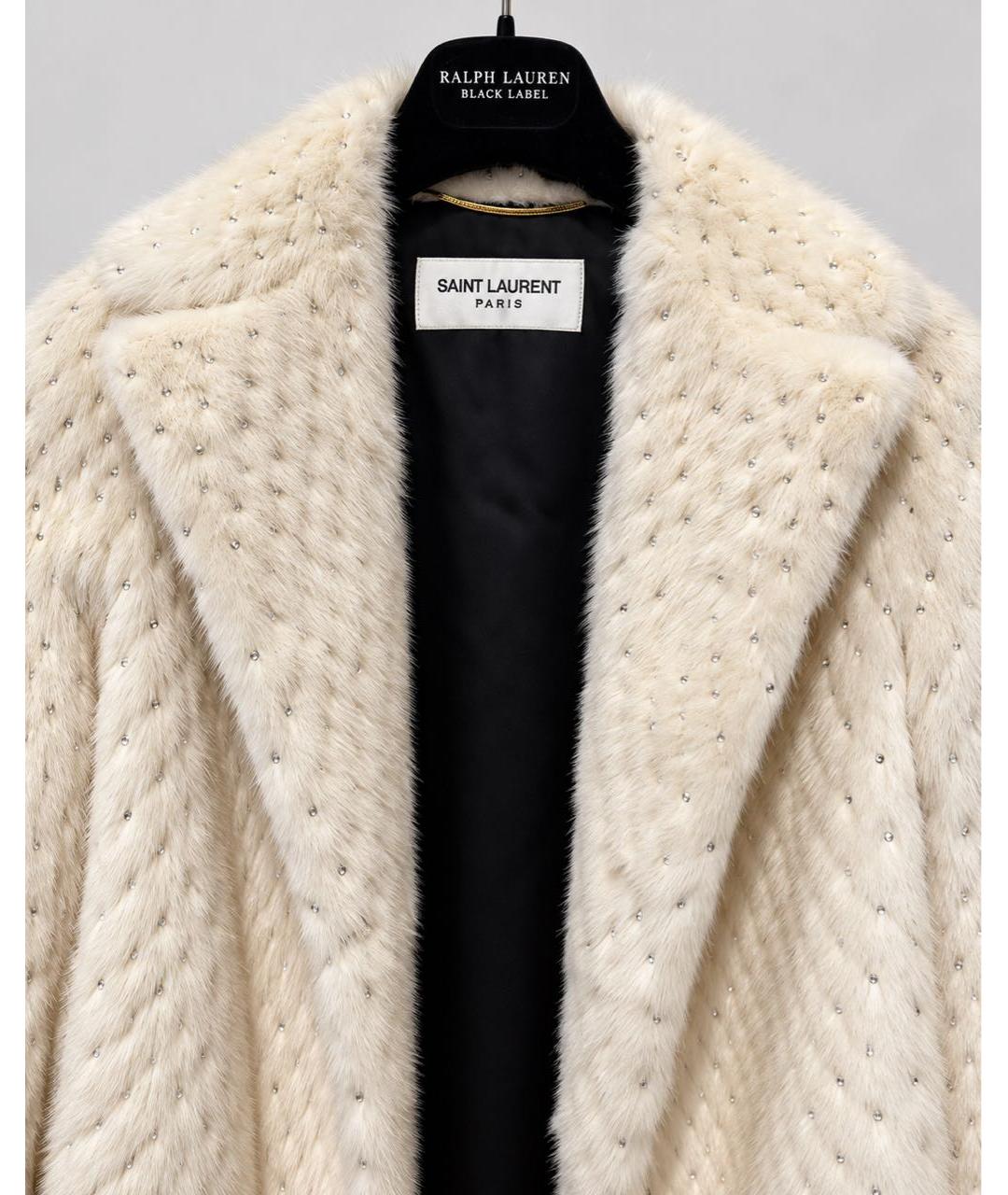 SAINT LAURENT Бежевая меховая шуба, фото 3