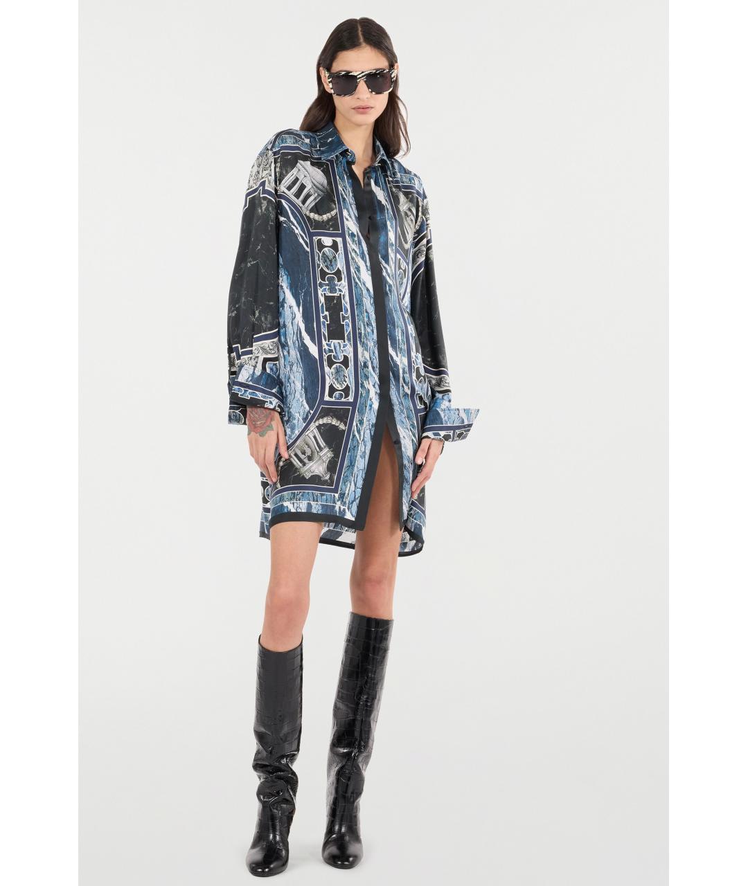 ROBERTO CAVALLI Темно-синее шелковое платье, фото 2