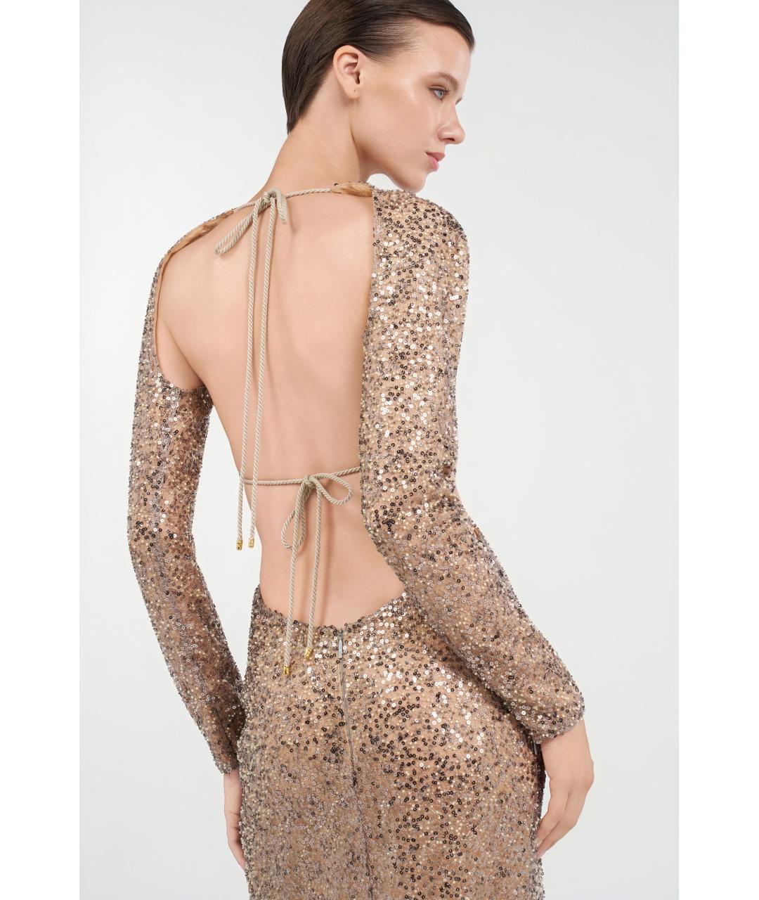 ROBERTO CAVALLI Бежевое полиэстеровое коктейльное платье, фото 3