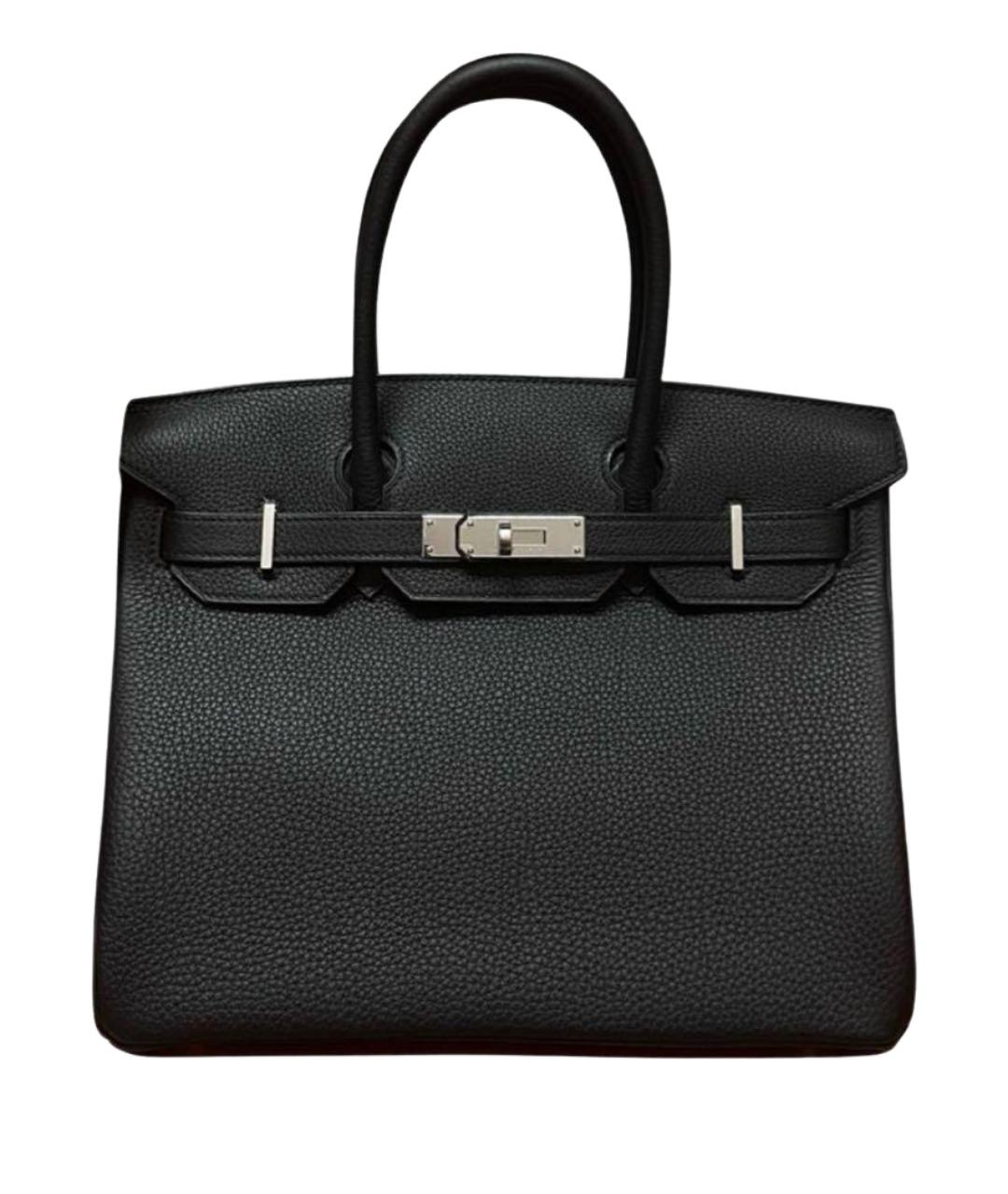 HERMES Черная кожаная сумка с короткими ручками, фото 1