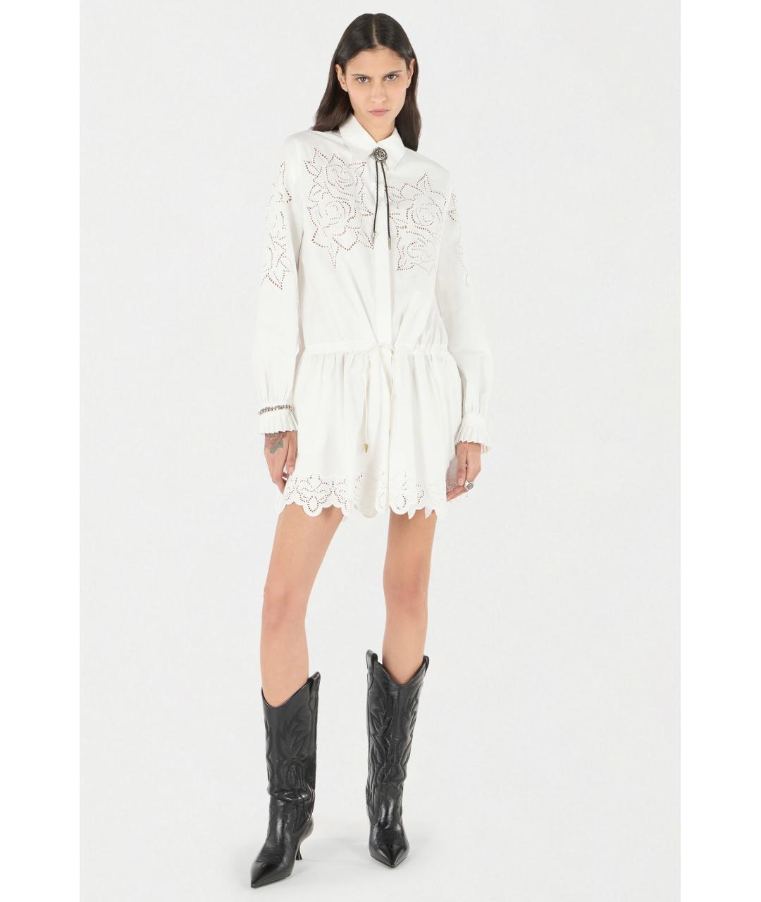 ROBERTO CAVALLI Белое хлопковое коктейльное платье, фото 2
