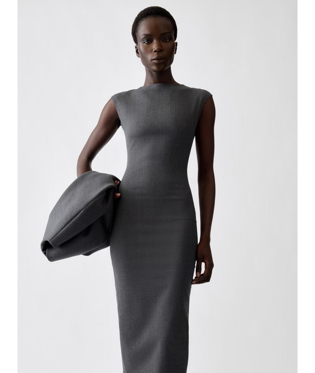 JACQUEMUS Серое шерстяное повседневное платье, фото 3