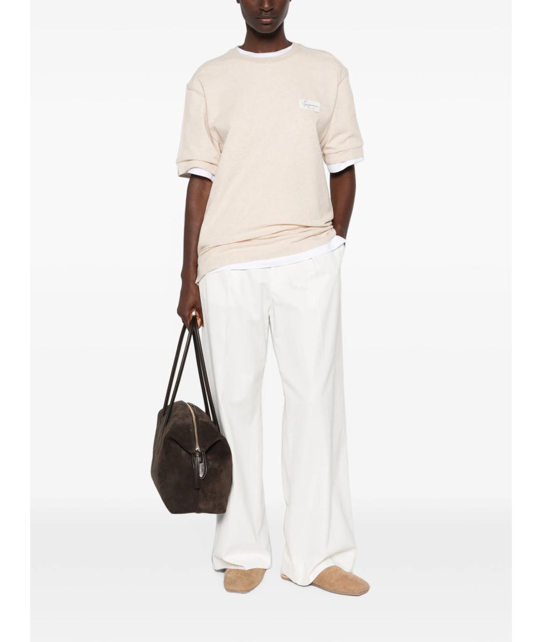 JACQUEMUS Бежевая хлопковая футболка, фото 2