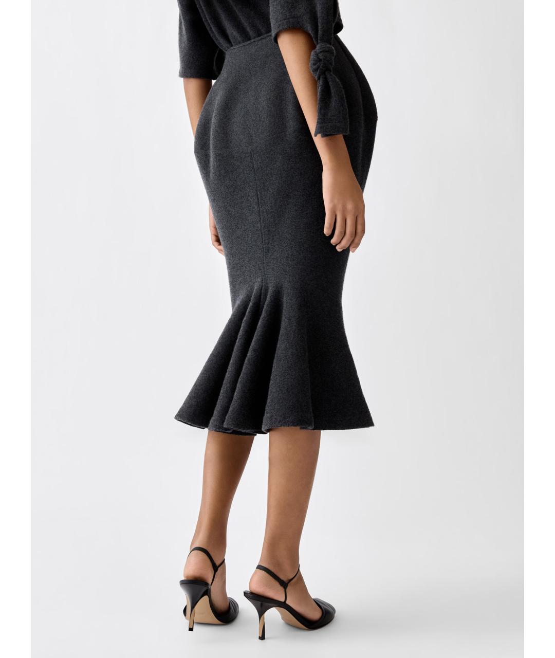 JACQUEMUS Серая шерстяная юбка миди, фото 4